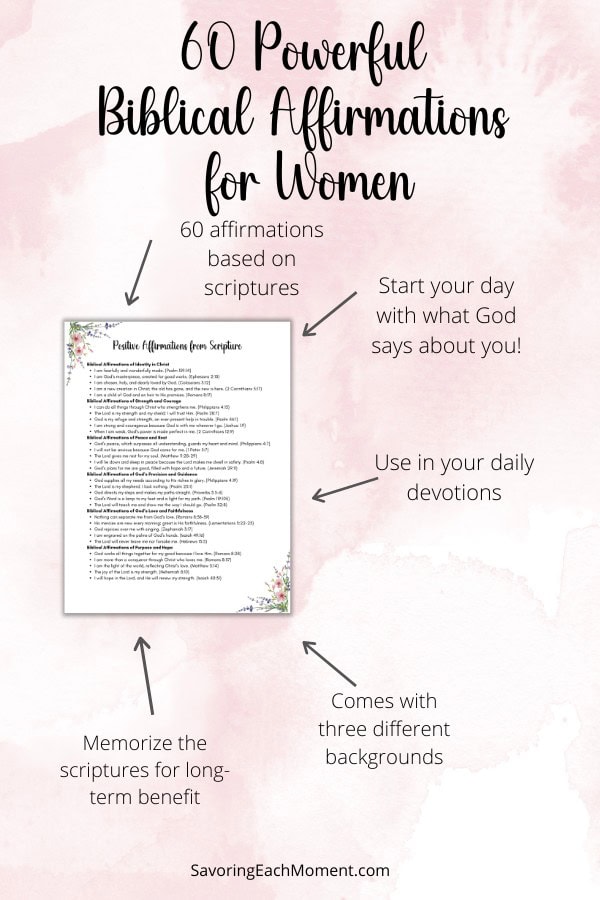 printable page with biblical affirmations for women with bible verses