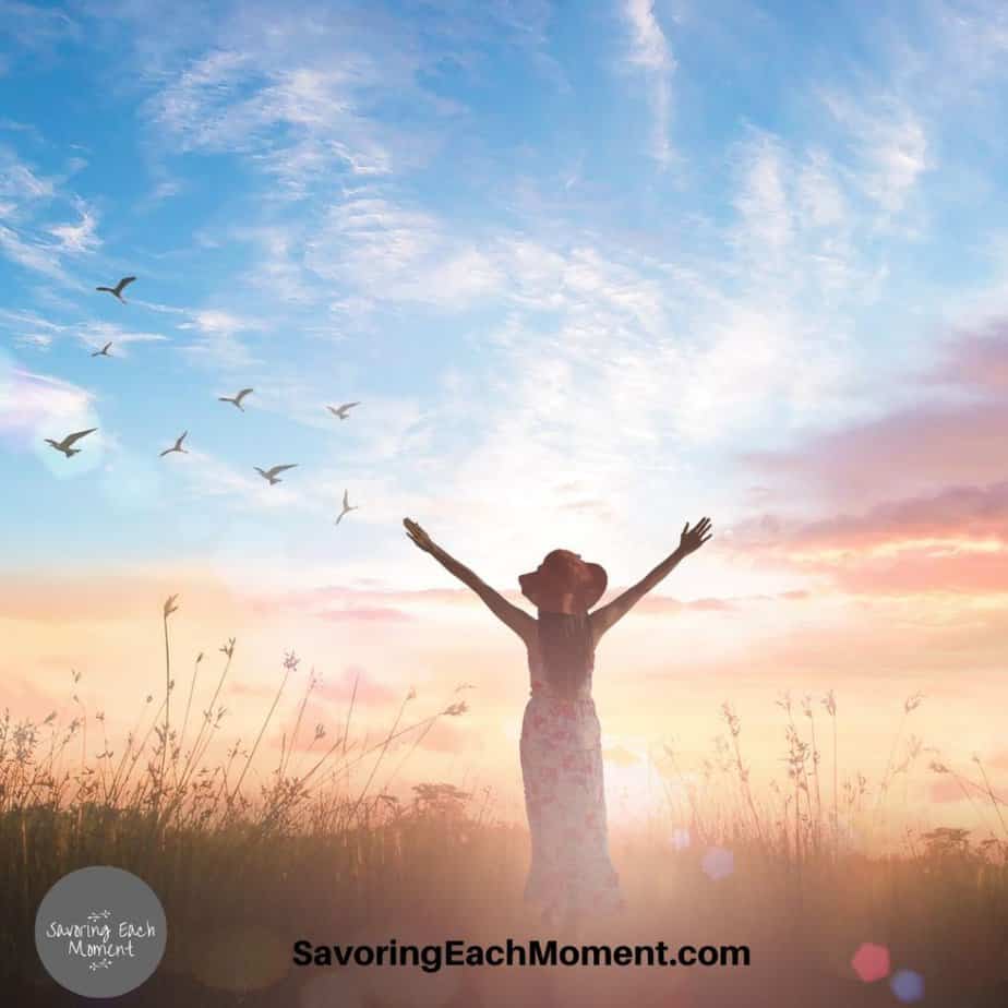 woman giving her worries to god